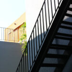 the outdoor black steel stairs install out side building